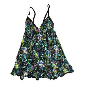 Victorias Secret Floral Lace Babydoll Nightgown Medium Black Multicolor Stretch